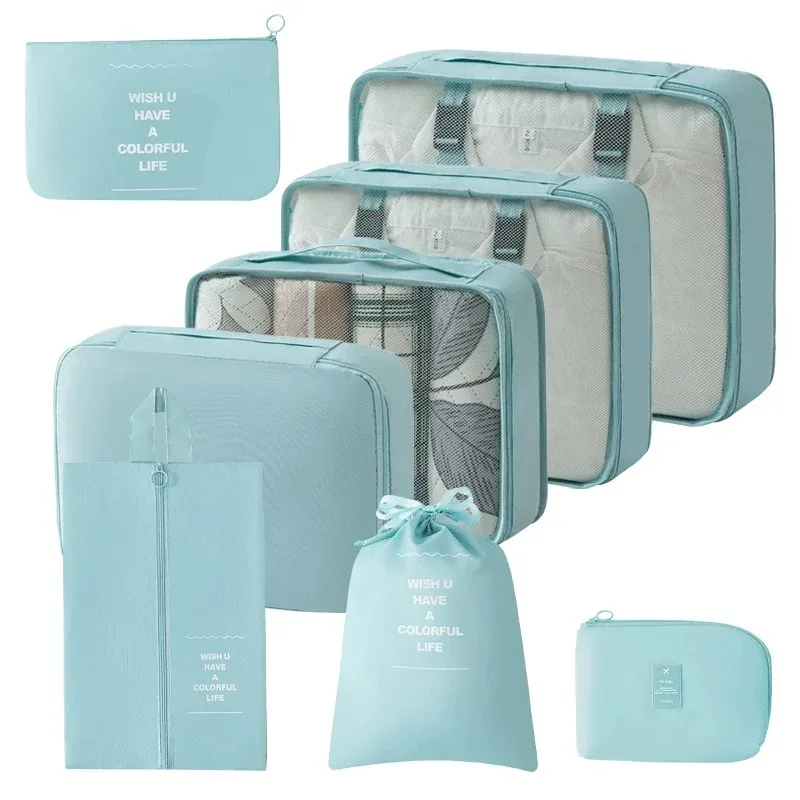ensemble de 8 organiseurs de voyage, cubes de rangement pliables portables pour valises, pour vêtements, chaussures, pochettes de rangement, sacs de rangement pour bagages