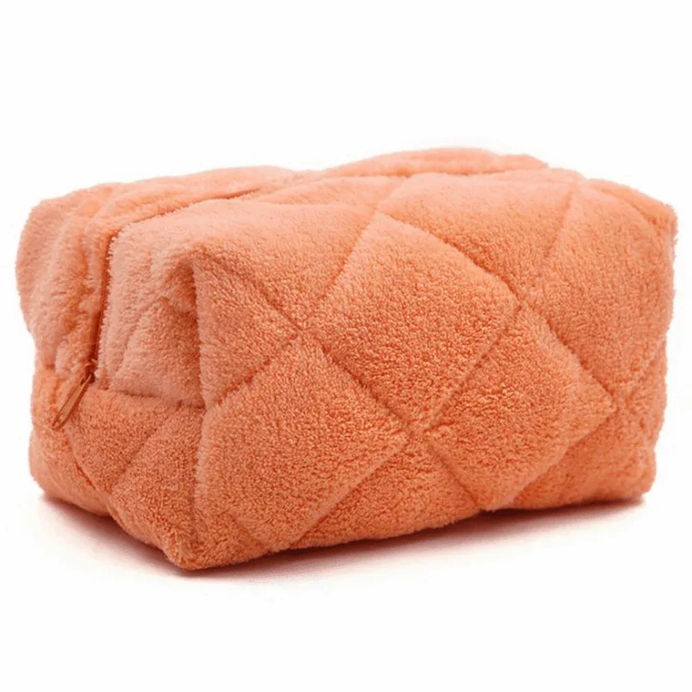 trousse de toilette grande capacité en peluche couleur unie, sac de voyage portable style kawaii, organisateur de maquillage
