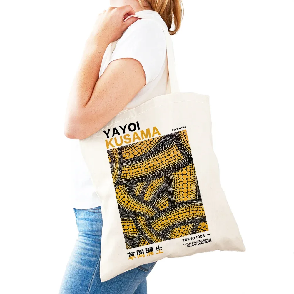 sac à main dot pumpkin lady shop yayoi kusama pour femmes, sacs de shopping à double impression, motif de champ de fleurs, sac fourre-tout pour filles, motif d'œil