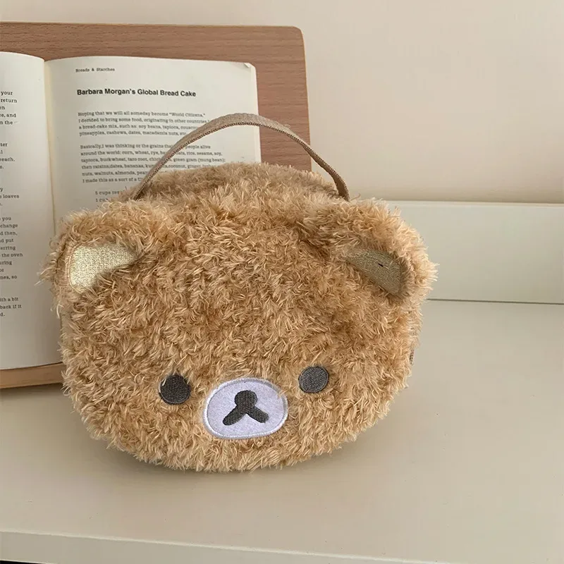 nouveau modèle de trousse de maquillage en peluche, motif ours relaxé anime, pochette de rangement pour bijoux pour femmes, organisateur pour filles, sacs à main, cadeau, meilleures ventes