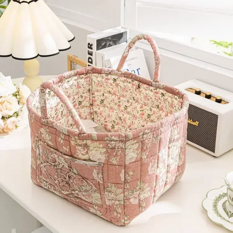 panier de rangement à motifs floraux pour femmes, paniers à linge doux en tissu de grande capacité avec poignées faciles à transporter, sac fourre-tout de voyage