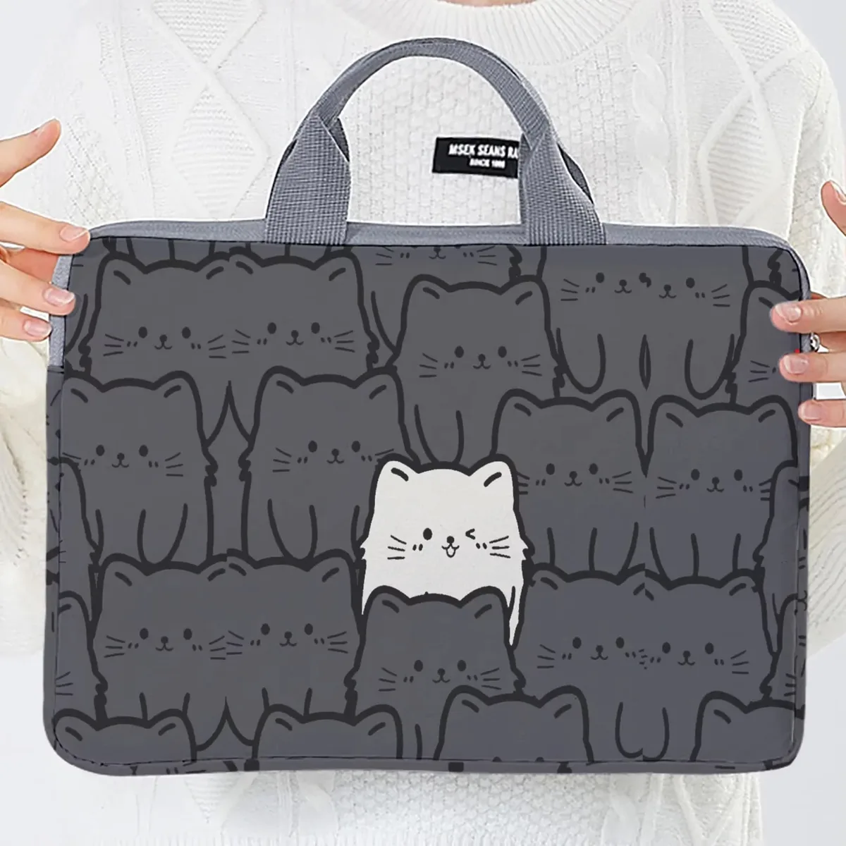 sac à main pour ordinateur portable avec imprimé chat, résistant aux chocs, sac de transport portable avec poignée pour ordinateur portable, voyage, école