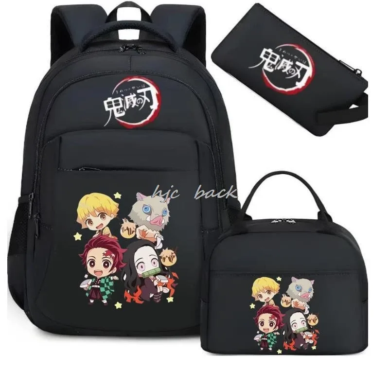 lot de 3 sacs à dos kamado nezuko demon slayer camouflage avec sac à déjeuner pour adolescents, sacs d'école pour étudiants, ensemble de voyage décontracté
