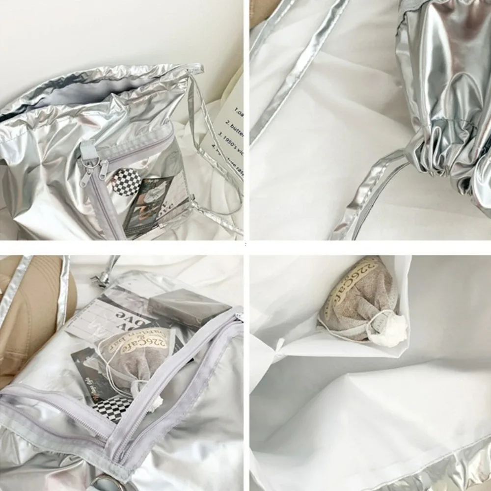 sac à bandoulière original à cordon de serrage de grande capacité, sac à dos décontracté transparent de style simple en nylon pour filles, léger et portable