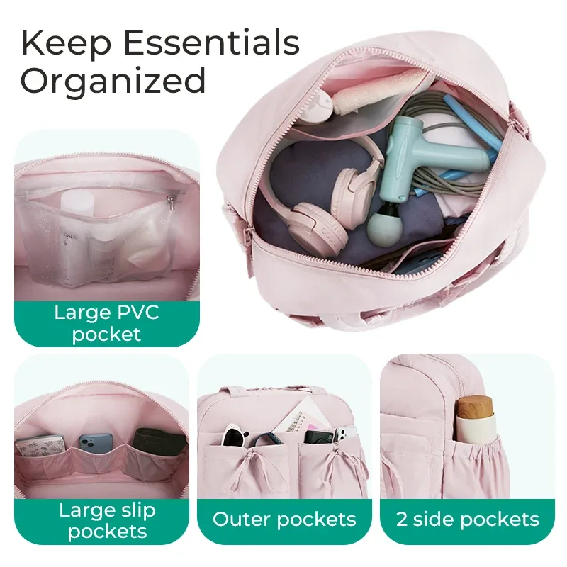 bagsmart boston bag pour femme, sac polochon avec poche humide, sac à bandoulière étanche pour week-end de plage, sacs à main essentiels de voyage