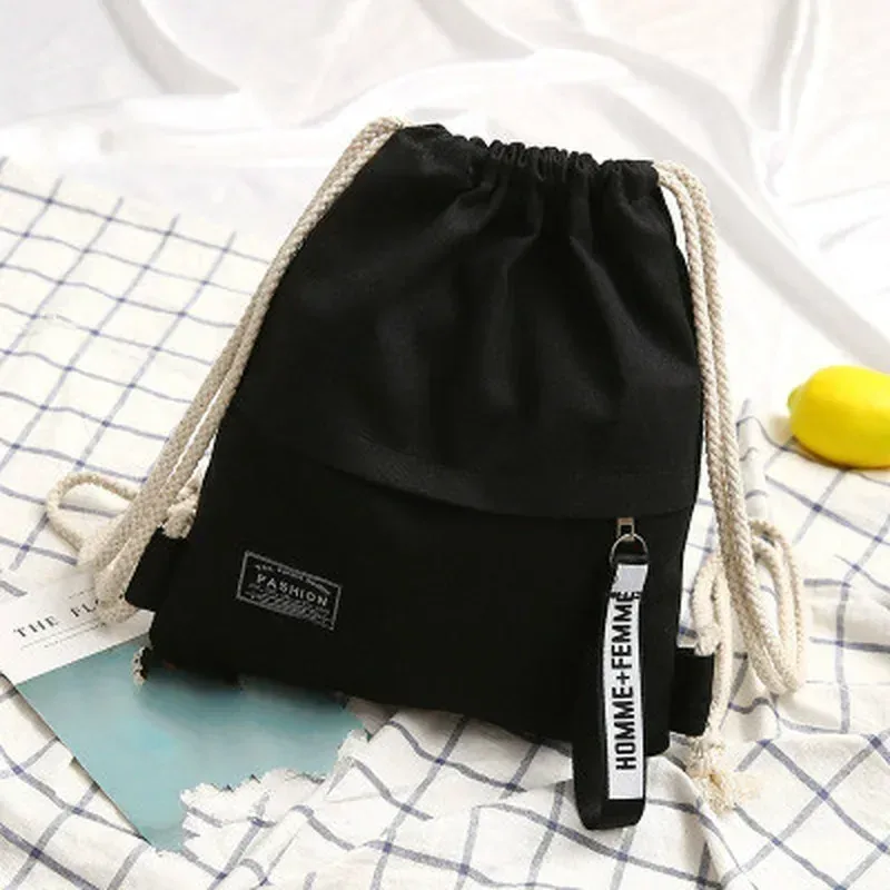 sac en toile pour étudiants, sac à dos style cordon de serrage, couleur unie, sac en tissu simple, sac décontracté de poche pour hommes et femmes, portable
