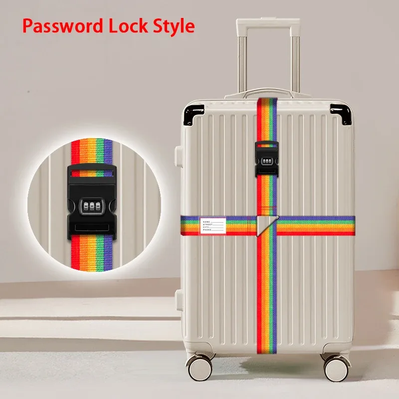 sangles de bagages en nylon avec porte-carte d'identité, réglables, pour l'organisation des bagages, avec serrure à combinaison, accessoires de voyage anti-perte