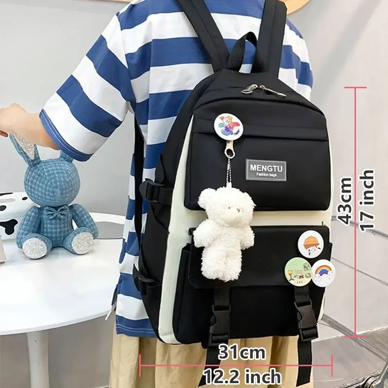 5 pièces Kit sac à dos femme mode dame haute capacité étanche collège à la mode filles sacs d'école pour ordinateur portable mignon fille voyage livre sac
