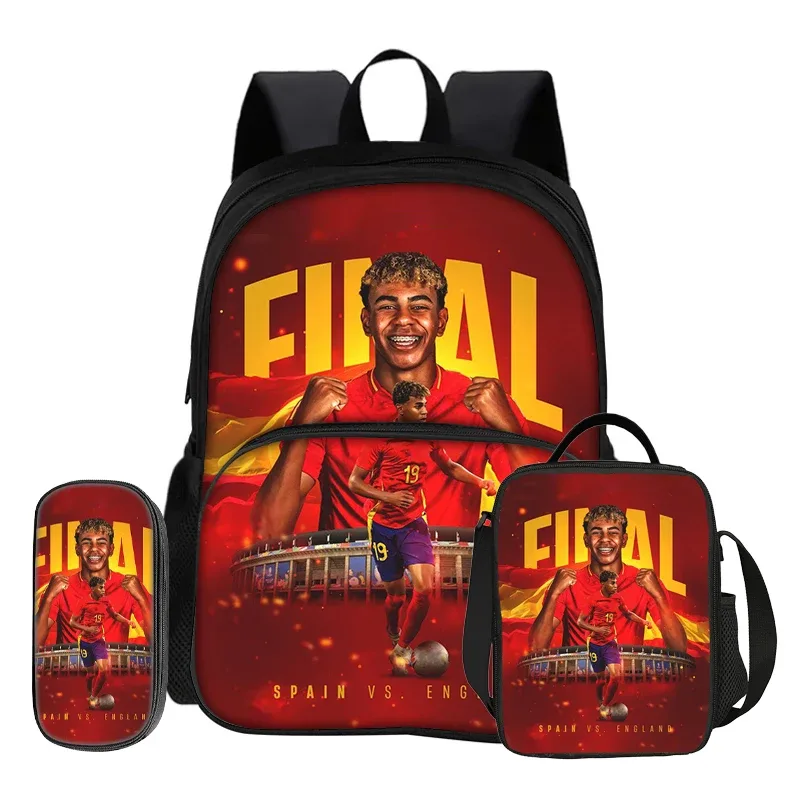 ensemble de 3 pièces avec sac à dos à poche avant football star, sac à déjeuner isotherme, trousse à crayons, sac à dos l-lamin yamal