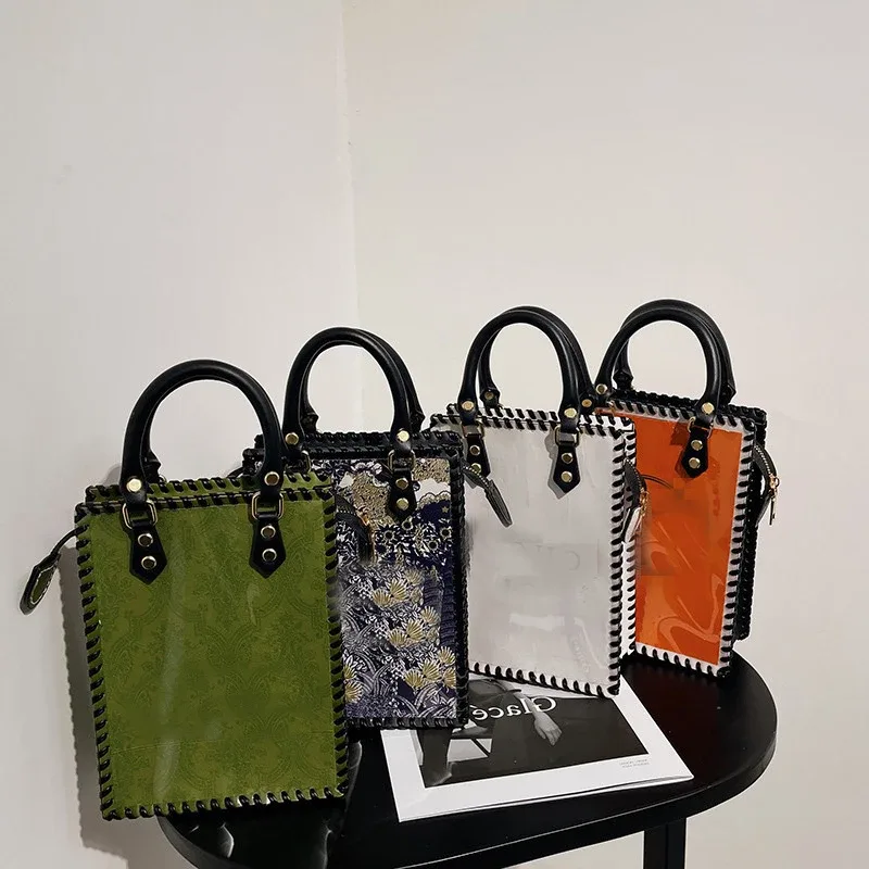 1 ensemble de sacs fourre-tout en papier portables personnalisés, accessoires de sac faits à la main pour bricolage de sacs à main pour femmes, sacs à bandoulière 22x16x8cm
