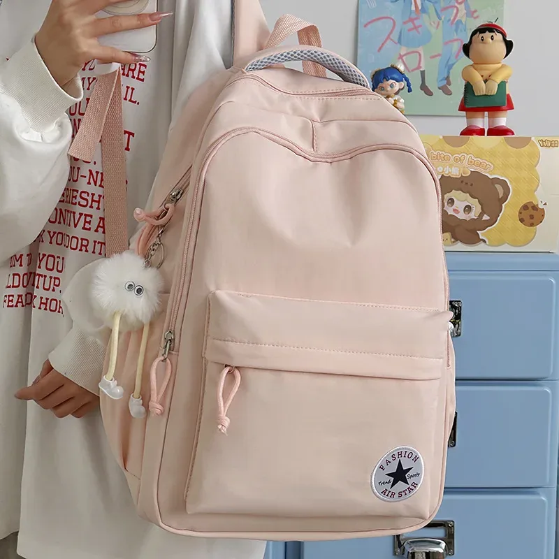 sac à dos décontracté de style universitaire, couleur bonbon, grande capacité, en nylon imperméable, pour l'école, les voyages et les ordinateurs