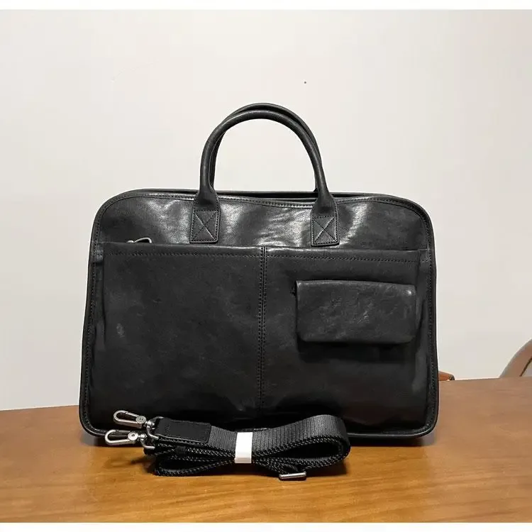 porte-documents de luxe en cuir véritable pour hommes, porte-documents d'affaires décontracté, fait à la main, mode première couche en peau de vache, sacs à main pour ordinateur portable de grande capacité