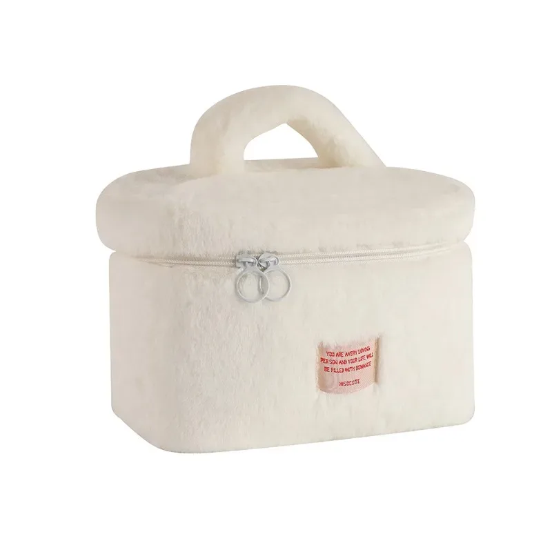 sacs de maquillage en peluche douce pour femmes, grande capacité, organisateur de cosmétiques quotidiens, fourre-tout de style simple, trousse de toilette de voyage, sac a main