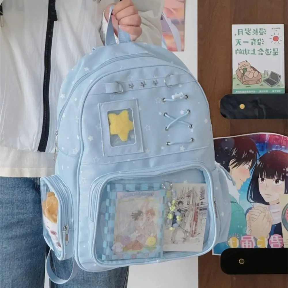 sac à dos transparent à imprimé étoiles tendance, sac ita transparent lolita, sac à bandoulière imprimé y2k pour les trajets quotidiens