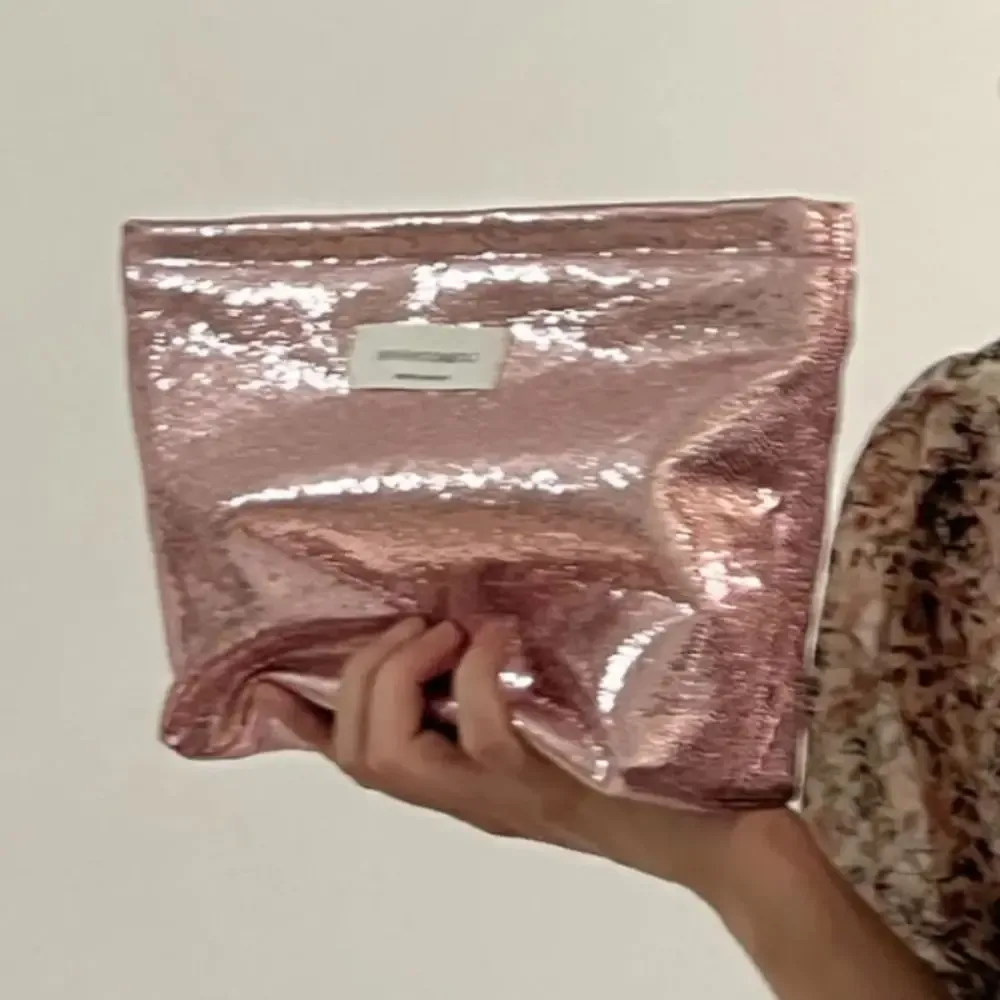 nouvelle trousse de toilette portable, organisateur de soins de la peau, pochette brillante à paillettes argentées champagne, sac cosmétique, trousse à maquillage