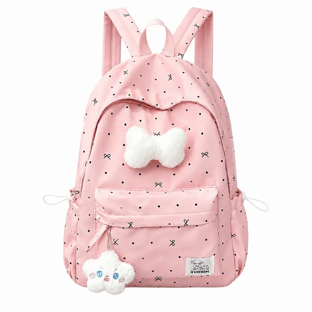 sac à dos tendance léger à pois avec nœud, décontracté, pour étudiants, durable, polyvalent, grande capacité, pour l'école et les voyages