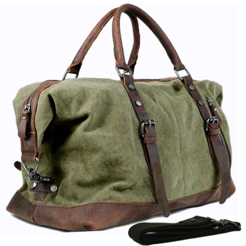 sacs de voyage vintage militaires en toile et cuir pour hommes, sacs à main, sacs de voyage, sacs de week-end 