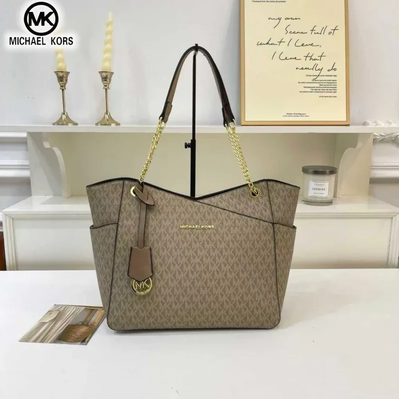 michael kors sac à bandoulière décontracté pour femme, sac fourre-tout grande capacité mk, sac fourre-tout classique à motif floral et lettres, sac de voyage