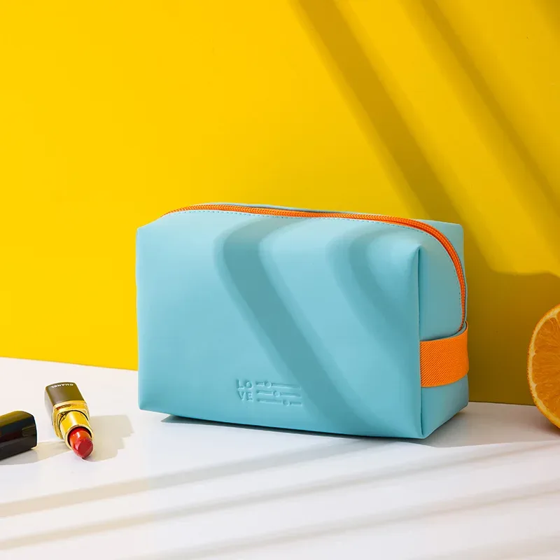 Sac à cosmétiques imperméable en PU pour femmes, sacs de voyage mignons aux couleurs acidulées, sacs de maquillage portables pour femmes, sac de rangement pour articles de toilette, boîte organisatrice
