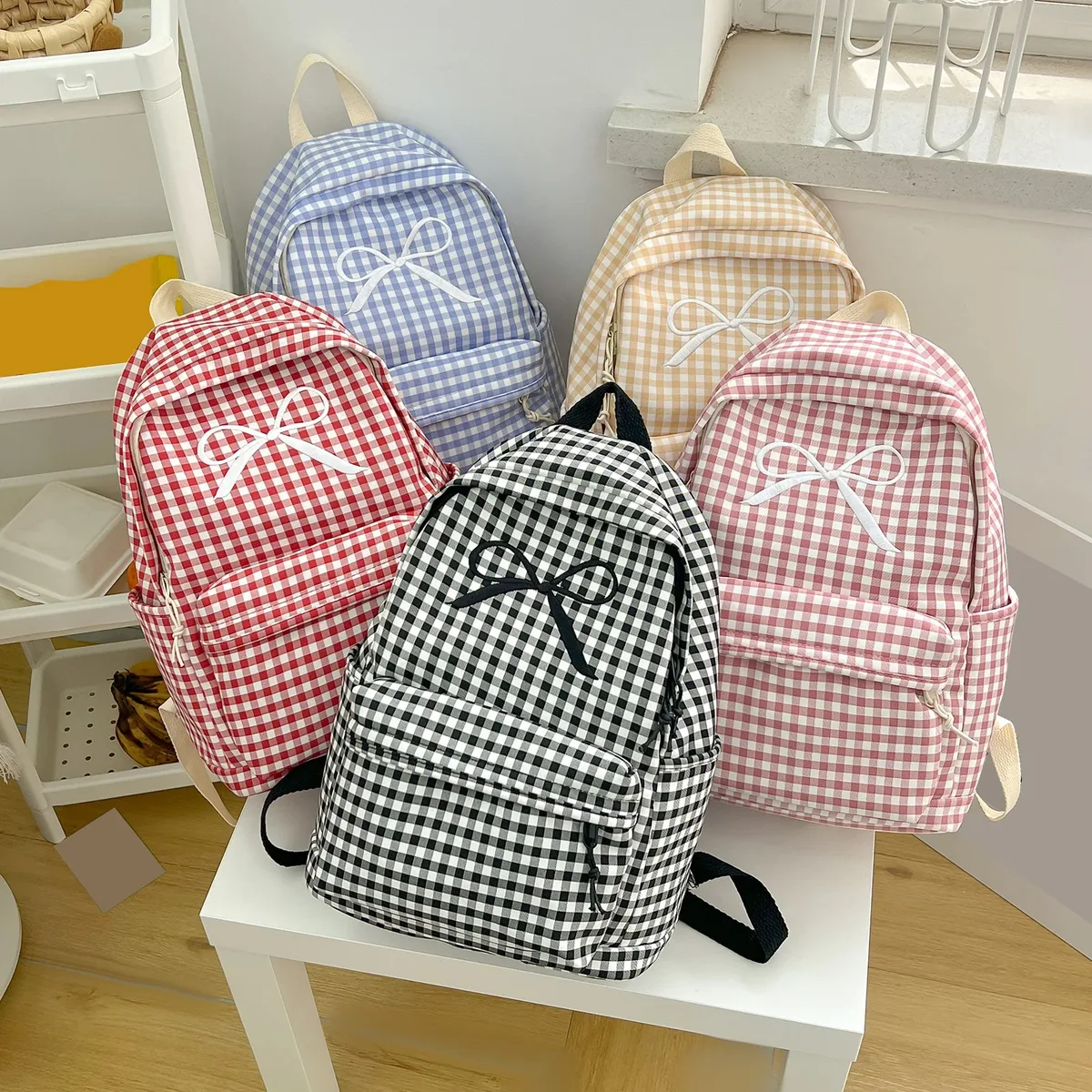 sacs à dos de campus élégants, grande capacité, en nylon souple, style preppy, multi-poches, sac de voyage décontracté, sacs à dos pour trajets quotidiens et travail.