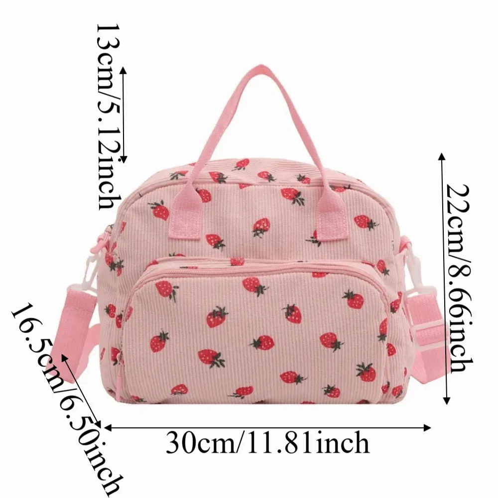 sac à main en velours côtelé grande capacité, imperméable et résistant à l'usure, sac bandoulière fraise, esthétique haut de gamme avec poignée