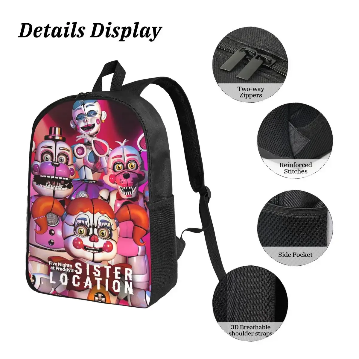 jeu sœur emplacement fnaf 3pecs/ensemble sac à dos pour adolescent lycée sac à dos sac à déjeuner trousse à crayons