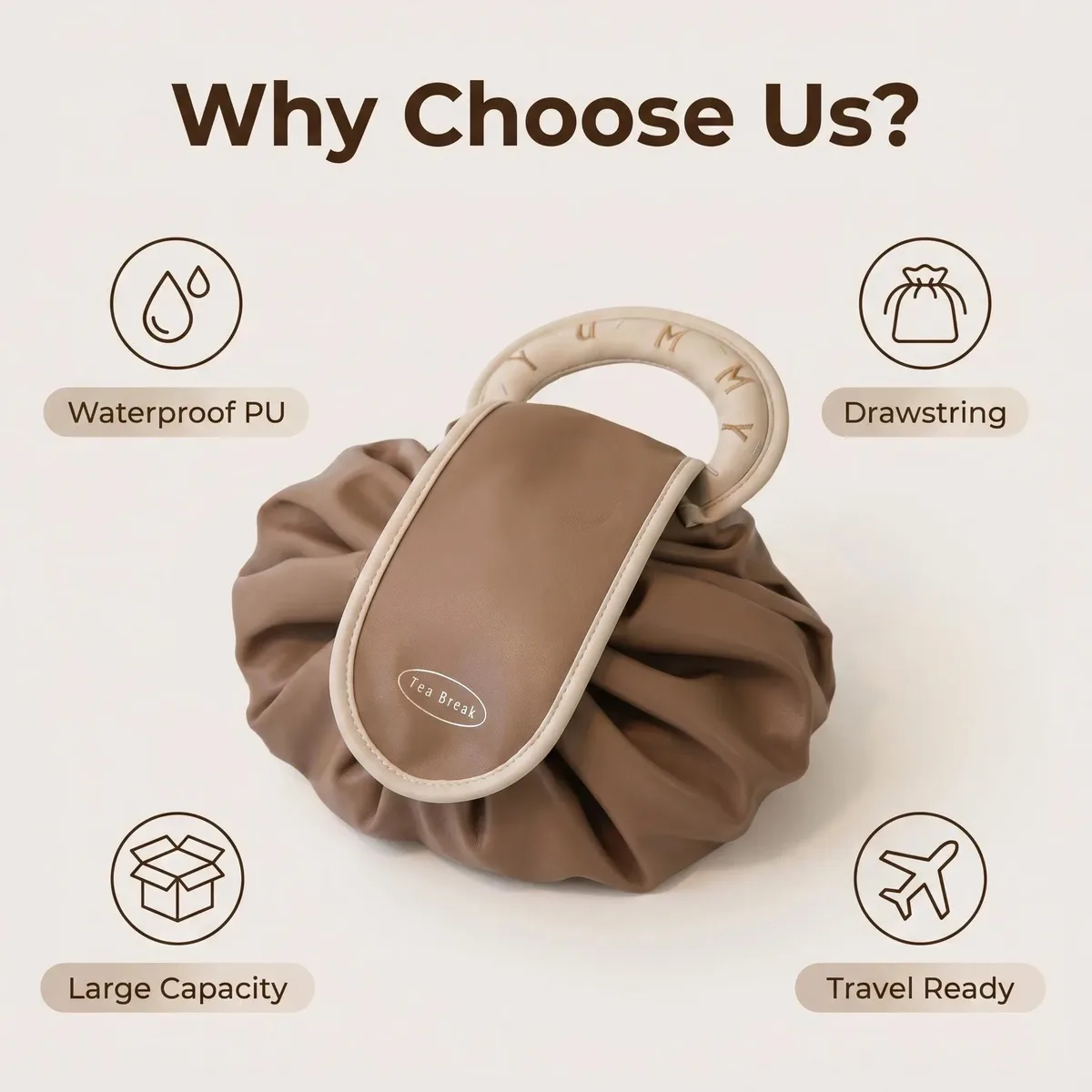 pochette cosmétique à cordon, trousse de maquillage de voyage portable avec poignée, organiseur de maquillage grande capacité pour femmes