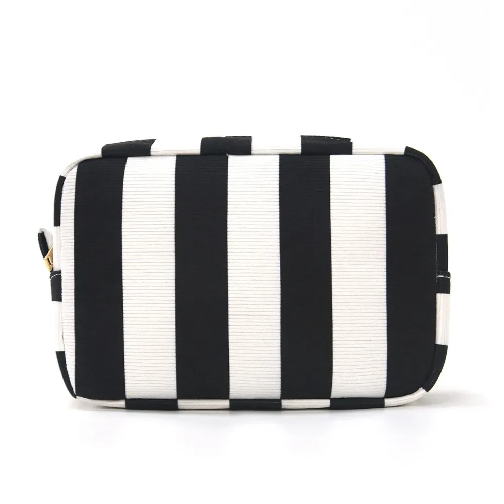 sac de rangement durable en velours côtelé noir, vert, rouge, grande capacité, sac de voyage pour maquillage, design à rayures, trousse de maquillage pour femmes et filles