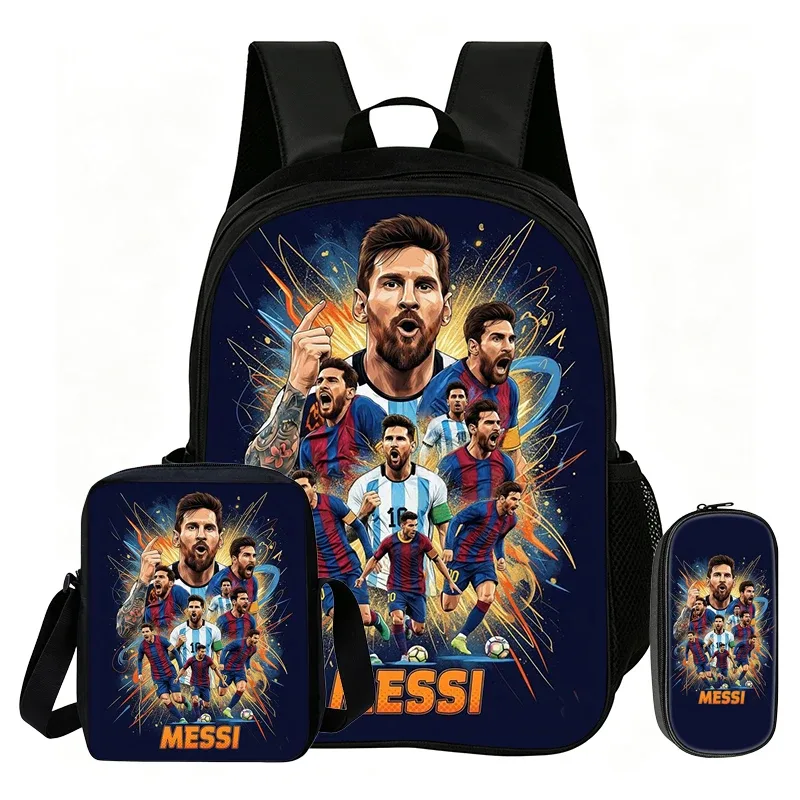 ensemble de 3 pièces m-messi pour enfants : sac à dos scolaire, sac à bandoulière et trousse à crayons – sac de sport football, sac à dos de star du football