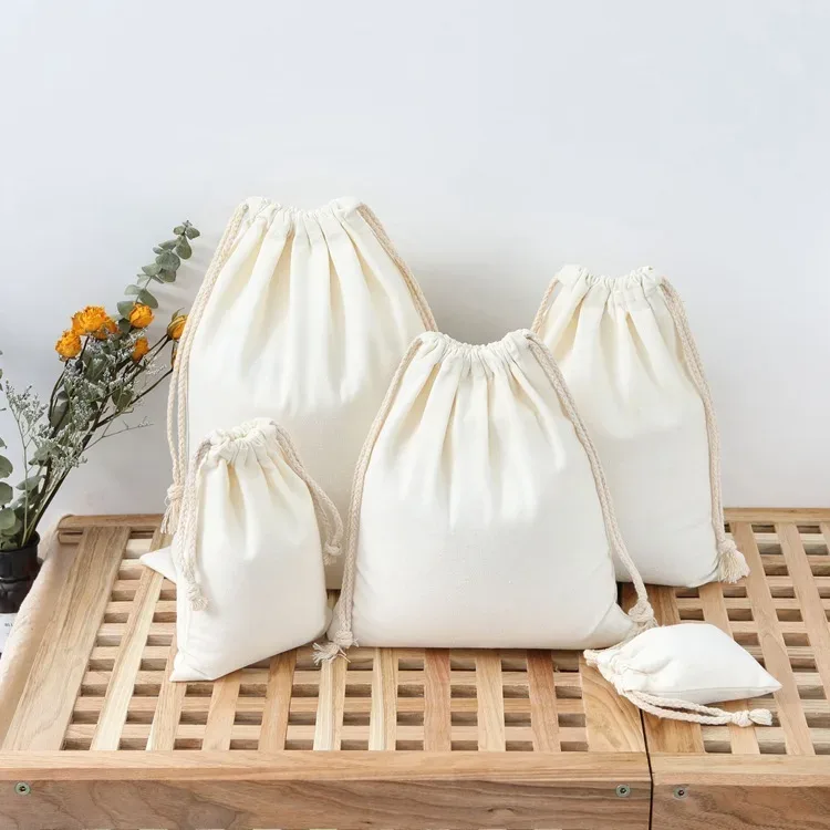 4 sacs en coton, pochettes cadeaux à cordon, sacs d'emballage pour cadeaux, sacs en lin pour bijoux, sacs de noël et de mariage, sacs en toile de jute, diy