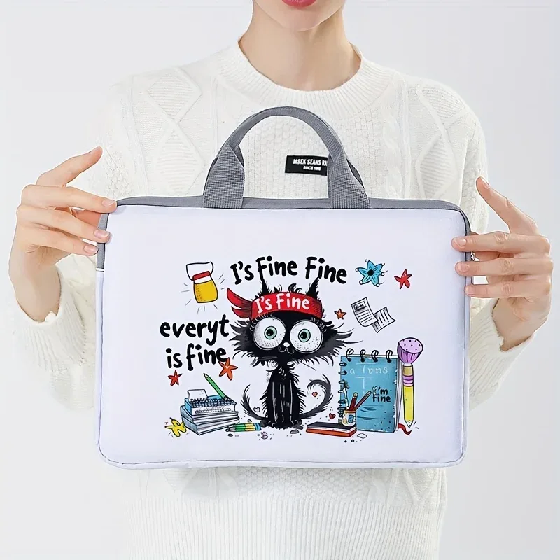 ensemble unique, deux styles, sacoche pour ordinateur portable et porte-documents à motif de chat noir, adapté aux ordinateurs portables de 14 pouces.