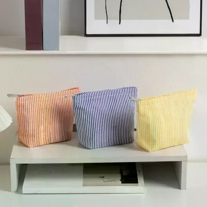 sacs de rangement à rayures verticales, 1 pièce, petits sacs de maquillage à la mode pour femmes, avec fermeture éclair, sac de rangement de voyage portable