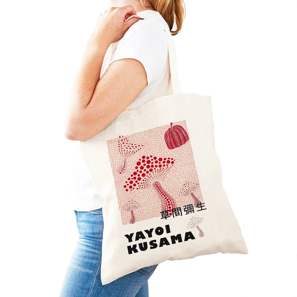 sac à main dot pumpkin lady shop yayoi kusama pour femmes, sacs de shopping à double impression, motif de champ de fleurs, sac fourre-tout pour filles, motif d'œil