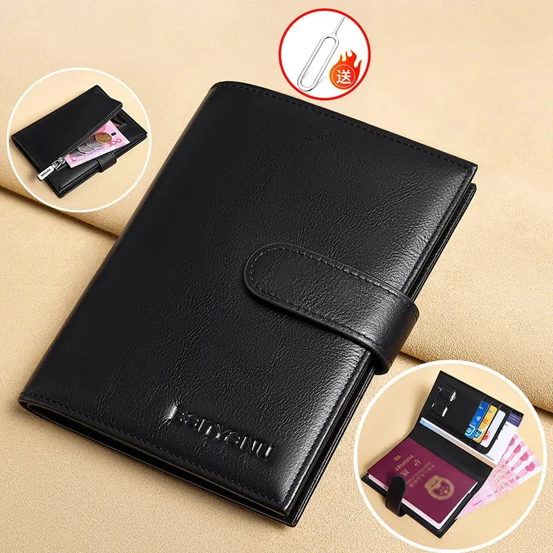porte-passeport en cuir de vache véritable de première qualité pour hommes, portefeuille en cuir ultra-fin multifonction, organisateur portable de billets et de cartes de voyage