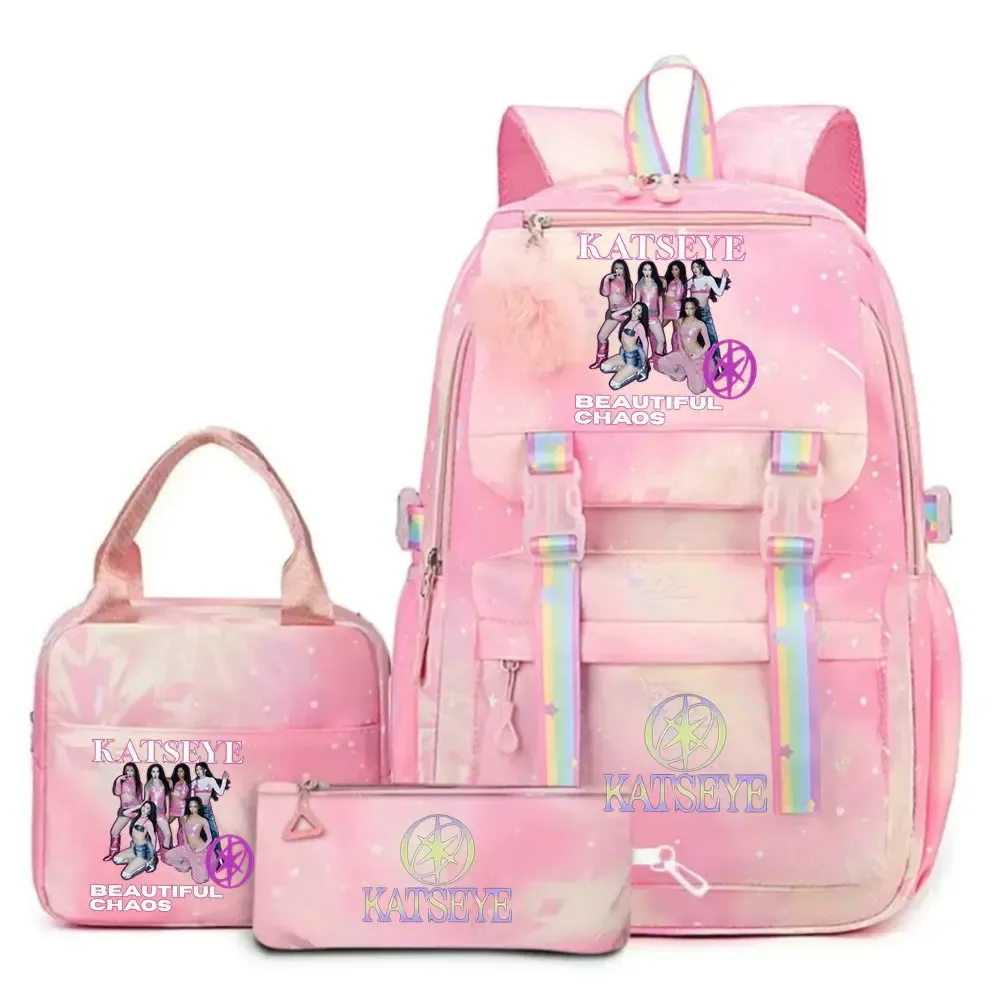 ensemble de sac à dos katseye print avec sac à lunch et trousse à crayons, sac à dos d'extérieur léger et respirant de grande capacité