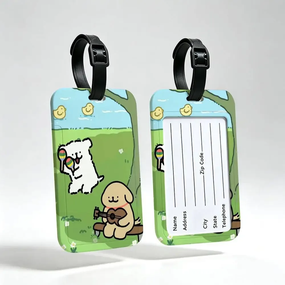 line cartoon p-puppys étiquette de voyage anti-perte en pvc, porte-carte d'informations, étiquette de bagage imperméable