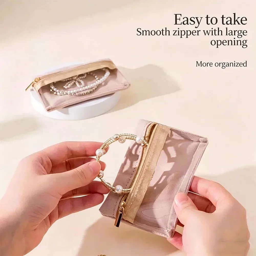 lot de 5 étuis de voyage pour bijoux, organiseur de bijoux pour femme avec fenêtre transparente, pochette anti-emmêlement pour colliers, boucles d'oreilles, bagues, cadeau pour elle