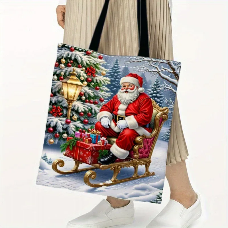 sac fourre-tout style ski père noël, sac pliable à thème de noël, grande capacité, sac de courses réutilisable, accessoires festifs