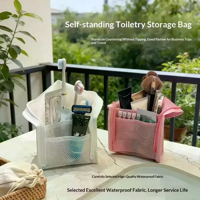 sac de toilette de voyage en maille respirante, avec poches de rangement, design vertical, pour les vacances et les voyages d'affaires, 1 pièce
