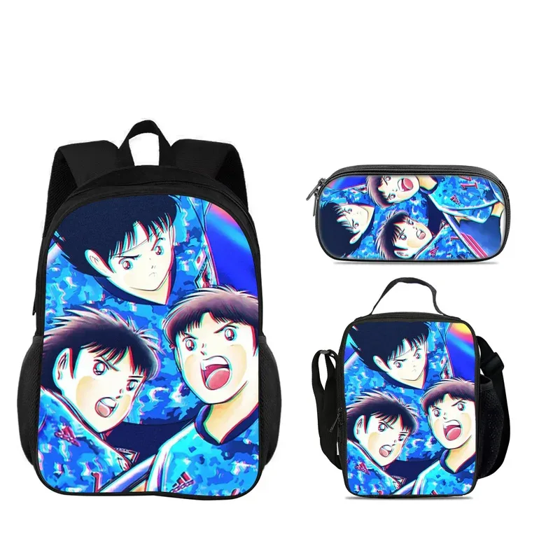 captain tsubasa – ensemble de 3 sacs à dos, trousse à crayons, sac isotherme, durable, tendance, polyvalent, pour l'école, pour garçons et filles, meilleur cadeau d'anniversaire