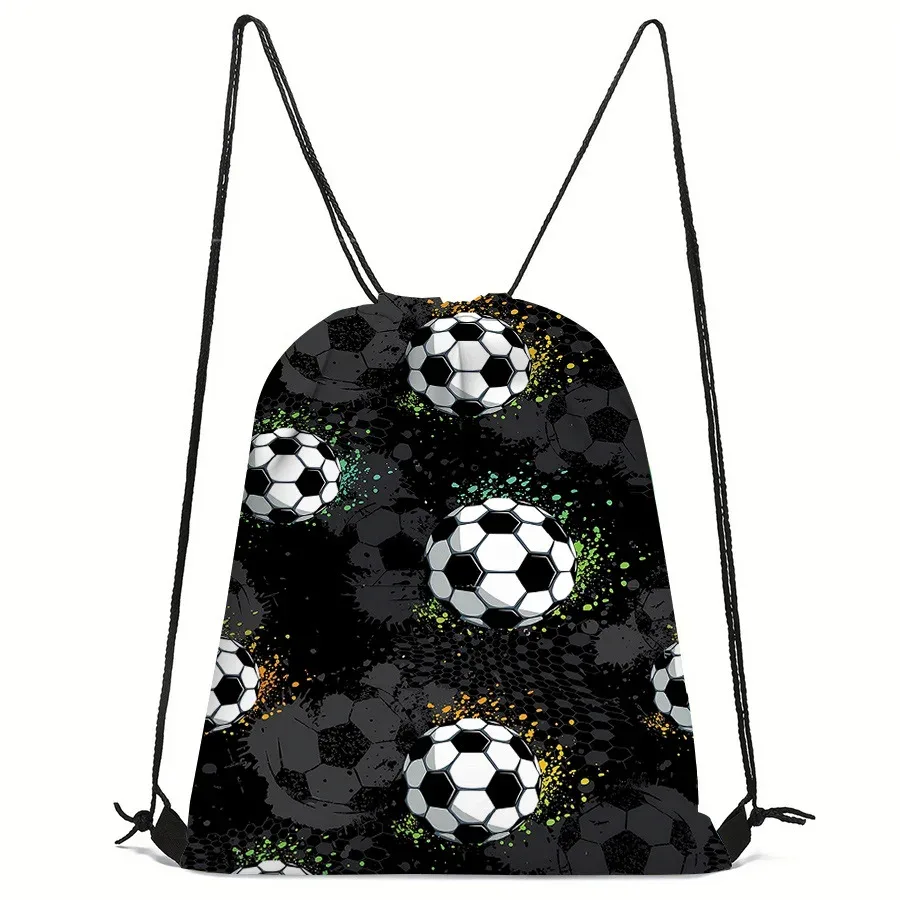 sac de sport à cordon de serrage imprimé football, sac à dos unisexe, motif créatif durable pour la randonnée et les voyages