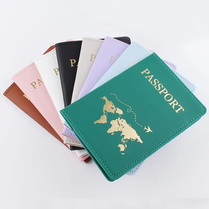 couverture de passeport en cuir pu, simple, à la mode, carte du monde, mince, porte-passeport de voyage, portefeuille cadeau, étui pour cartes, unisexe
