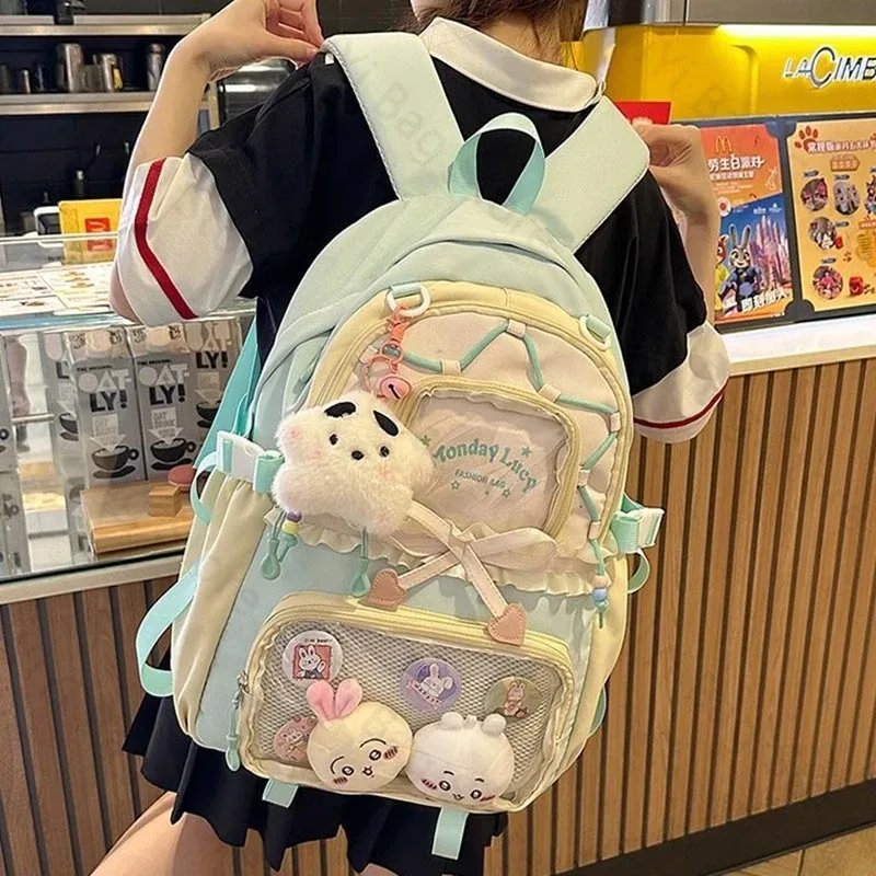 sac à dos ita bag kawaii, sac à bandoulière, ensemble de deux pièces, sac à dos scolaire pour badges et épingles d'anime, sacs à dos transparents pour étudiants