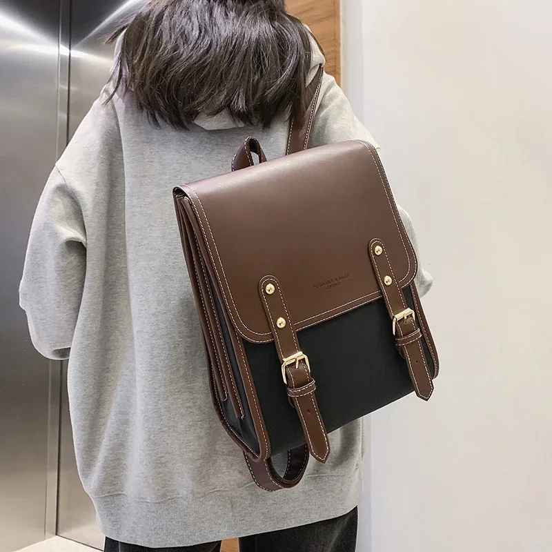 sac à dos de style preppy pour femmes, sac pour ordinateur portable de grande capacité, sacs à dos d'école décontractés pour filles, sacs de voyage en patchwork pour femmes