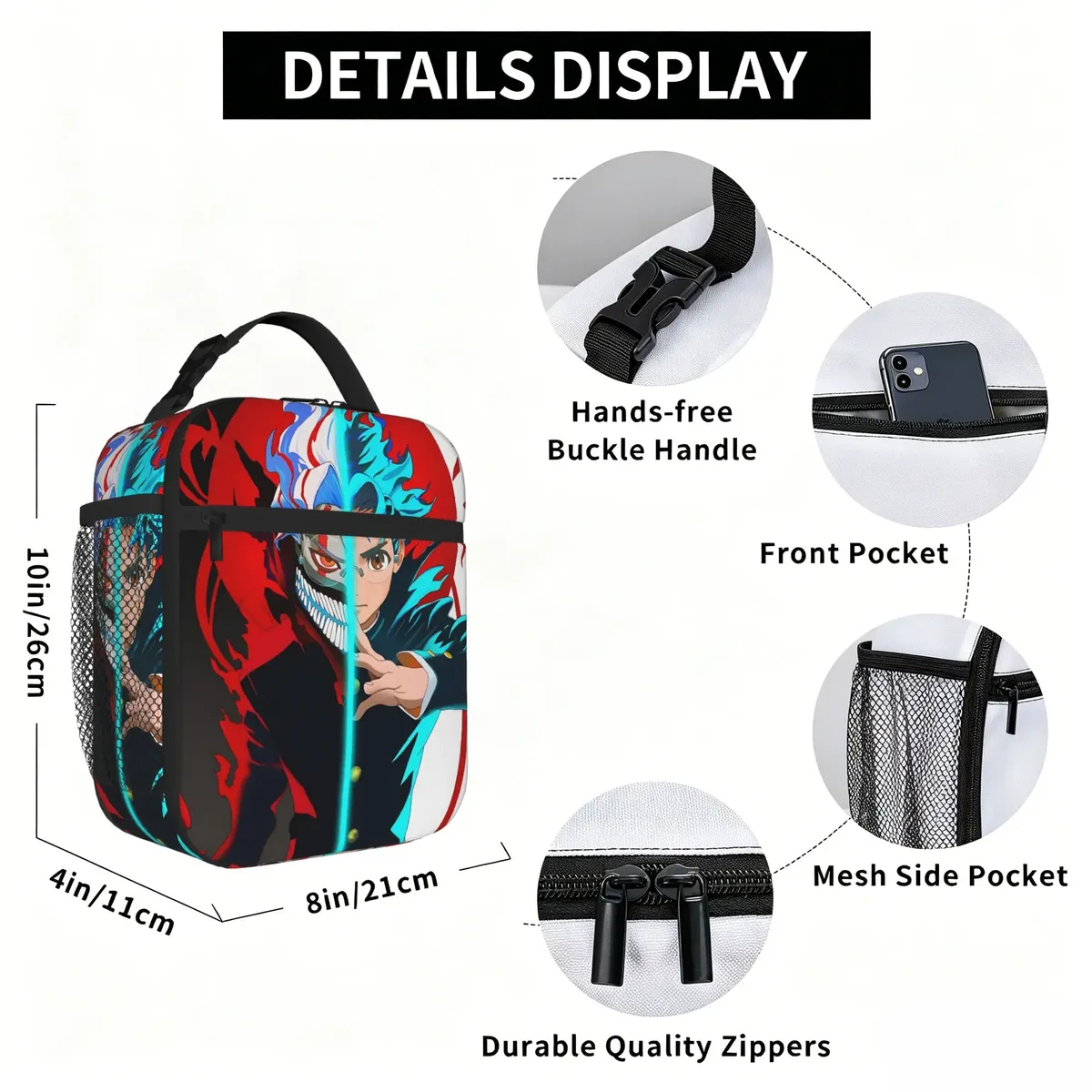 sac de rangement avec fermeture à glissière, 1 pièce, pochette de rangement dandadan, boîte à lunch scolaire réutilisable pour le déjeuner