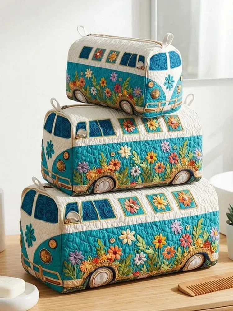 sacs cosmétiques matelassés imprimés en 3d tendance, pochette de rangement de maquillage de voyage pour femmes, motifs floraux et animaux vintage, imprimés pour le camping