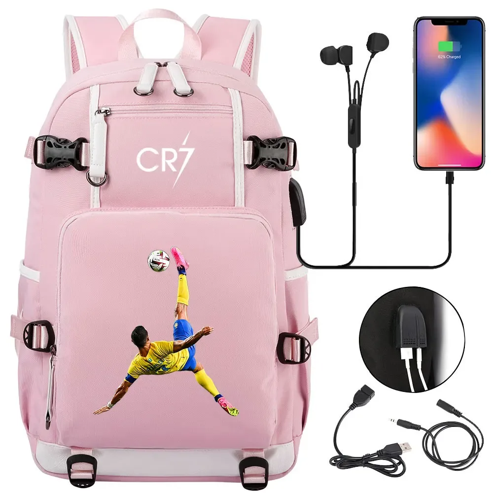 football star cr7 usb adolescents étudiant cartable femmes hommes ordinateur portable voyage sport sac à dos fille garçons enfants retour à l'école livre sacs