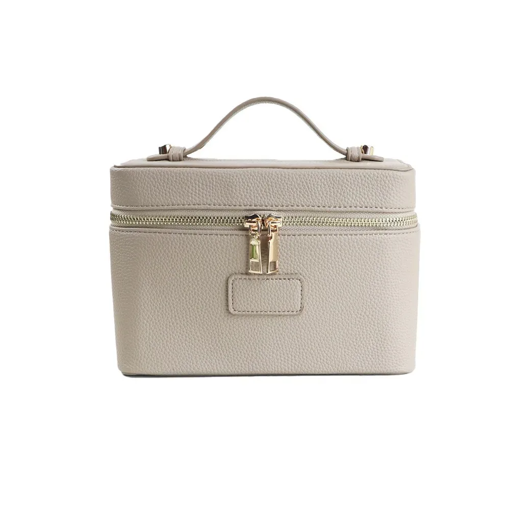 sac à maquillage en cuir pu, forme carrée, grande capacité, sac cosmétique à main, doublure amovible, pochette cosmétique imperméable ​ ​