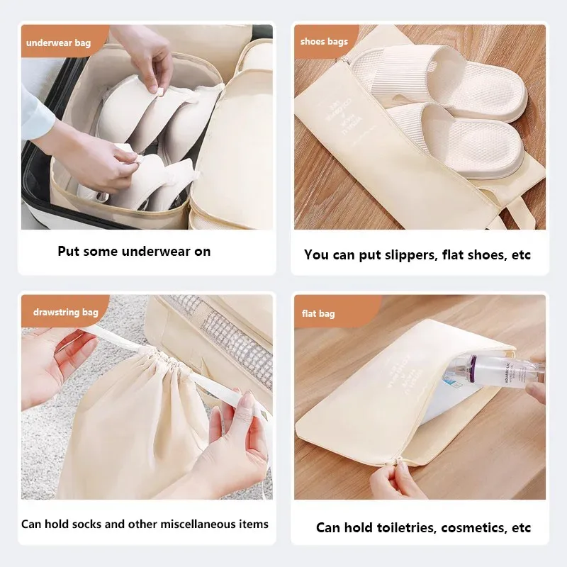 ensemble d'organisateurs de voyage 7/8/9 pièces, cubes de rangement pour valise, sacs de rangement portables pour bagages, pochette de rangement pour vêtements et chaussures, pliable