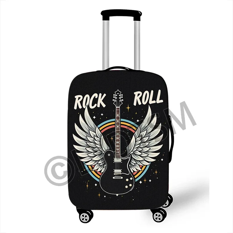 couverture de bagage avec notes musicales, couverture de valise graphique pour guitare rock, piano, tambour, boîtier de chariot élastique, housse de protection pour voyage